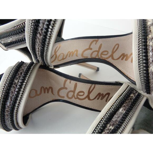 SAM EDELMAN Alton US 9.5M Cream Leather Gray Snake 2X Ankle Strap Stiletto Heels - Picture 7 of 7